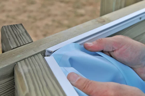 à prix réduits Castorama Liner Bleu Pour Piscine Bois Lunda Ø4,12m 1