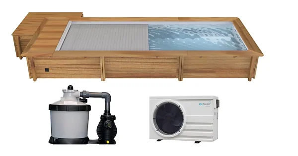 Distributeur Officiel Castorama Piscine Urbaine Mypool 6,00 X 2,50 X H.1,33 M + Couverture Automatique Et Coffre Bois 1