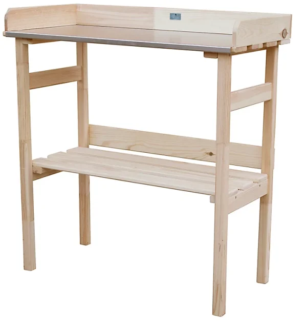 site en ligne Castorama Table De Rempotage En Bois Avec Plateau En Zinc 1